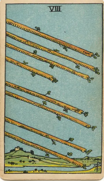Lá Eight of Wands (Tám Gậy)